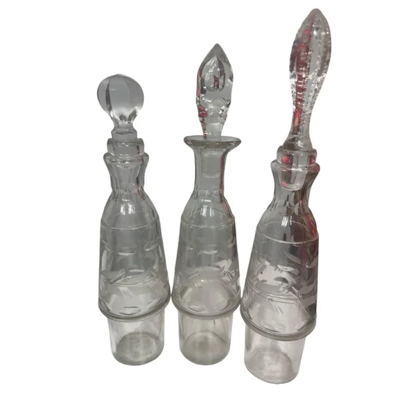 Wilcox? 5 etched glass bottle cruet Condiment Set castor silver plated antique? - Picture 10 of 12